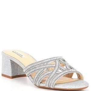 Alex Marie Elegant Silver Block Heel Sandals